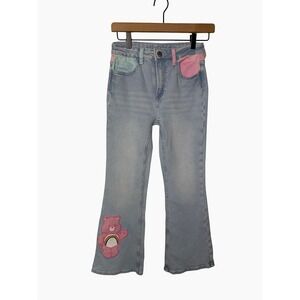 Y2K Justice x Care Bears Girls Colorblock Flare Jeans Size 12 Light Wash Retro